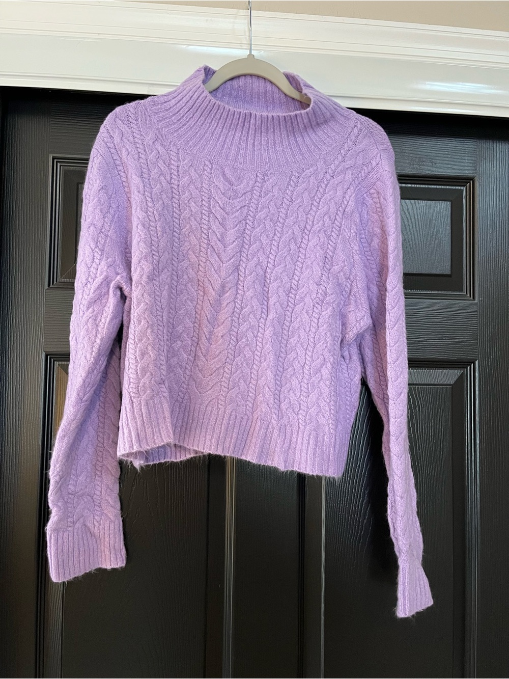 525 America Lilac Cable Knit Mock Neck Sweater